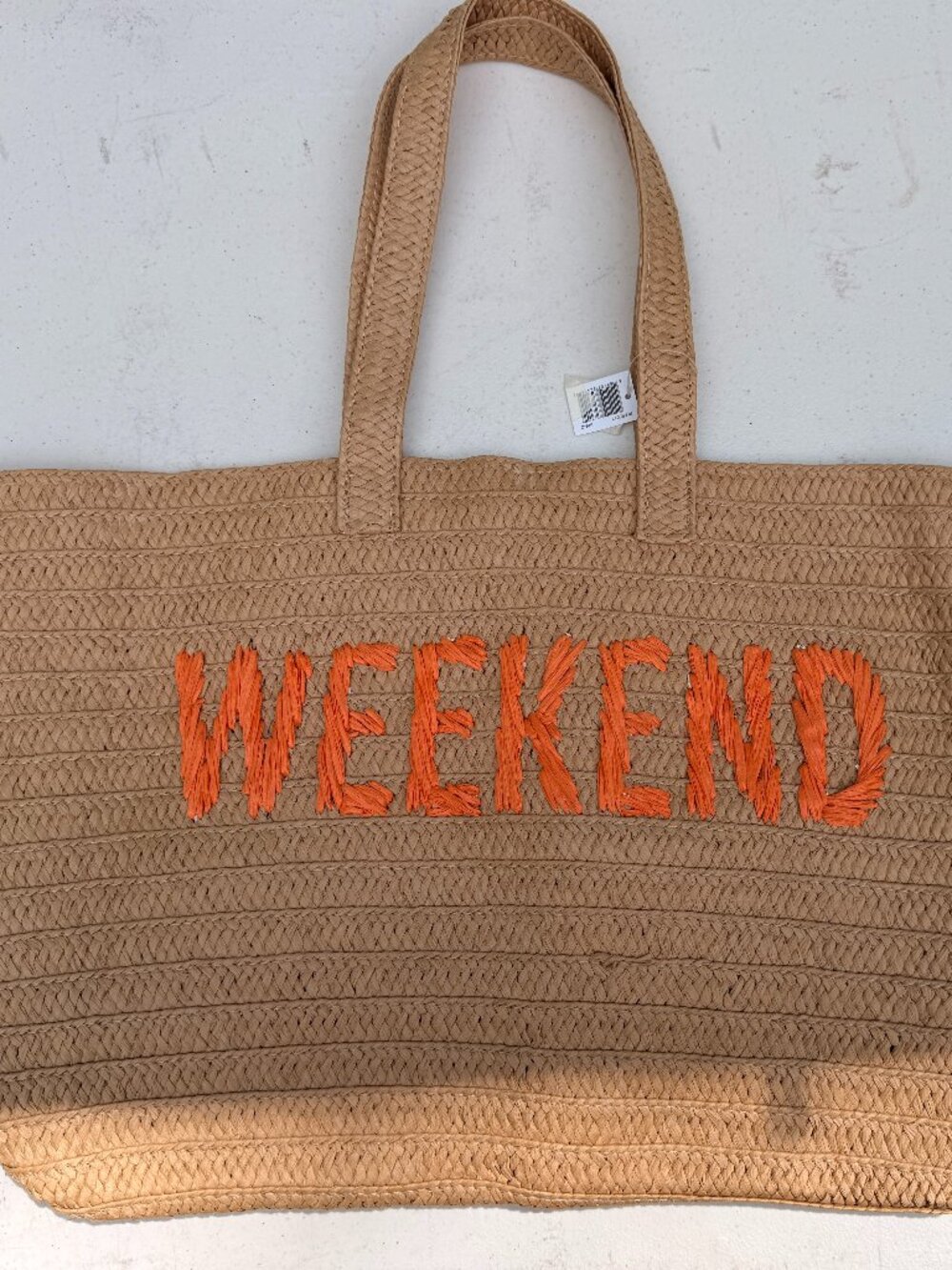 23" Over-sized Straw Tote - "Weekend" Embroidered Double Handle Beach Bag